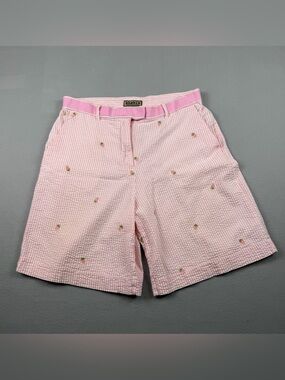 Khaki Pink strawberry Embroidered Bermuda Shorts